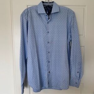 Luciano Visconti Black Mens Dress Shirt Blue Paisley Print Long Sleeve Button Up